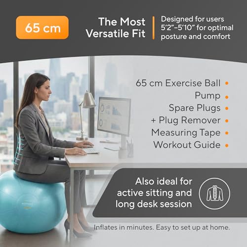 Exercise Ball - Yoga Ball Chair for Pilates, Home Fitness & Gym Workout. Extra Thick Pregnancy Ballon for Labor, Balance, Stability & Birthing - Swiss Ballon Exercice for Adults with Pump & Wall Chart by MANTRA SPORTS - Image 6