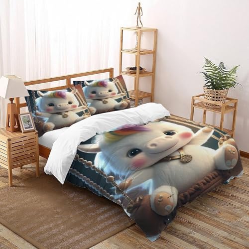 Housse de couette fermeture éclair lit Super King motif licorne - 2