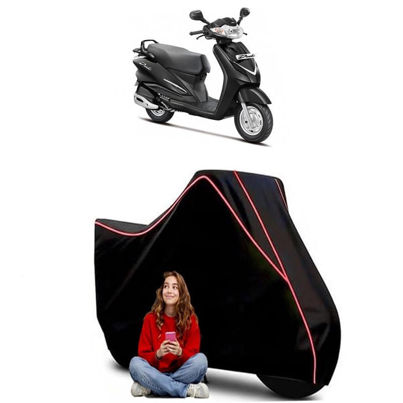 Image of Duet LX 110 CC Scooty Bike Cover Water Resistant Outdoor Use Universal Fit Scooters Motorcycles Heavy Duty UV Protection Dust Rain Scratch Resistant Elastic Bottom Black Blue Piping