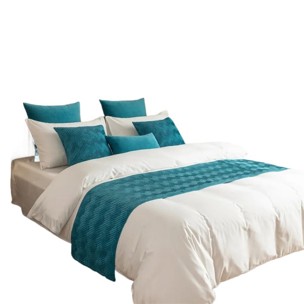 GBMITING Bed Runner, Bed Scarf Velvet Wavy Pattern Bed Runner Throw Home Hotel Decoration Flag Wedding Bedroom Tail Towel(Blue,45X210cm runner 1pc)