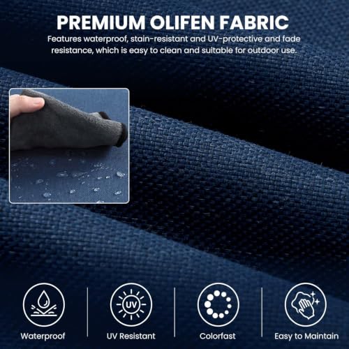 Image of DoCred Set of 2 Outdoor Chair Cushion, 6 inch Thick Patio Seat Cushion, Blue | 28D High Density Sponge Cushions & 7 inch Back Pillows with Fade and Water Resistant Cover for Patio Furniture Sofa Bench Swing