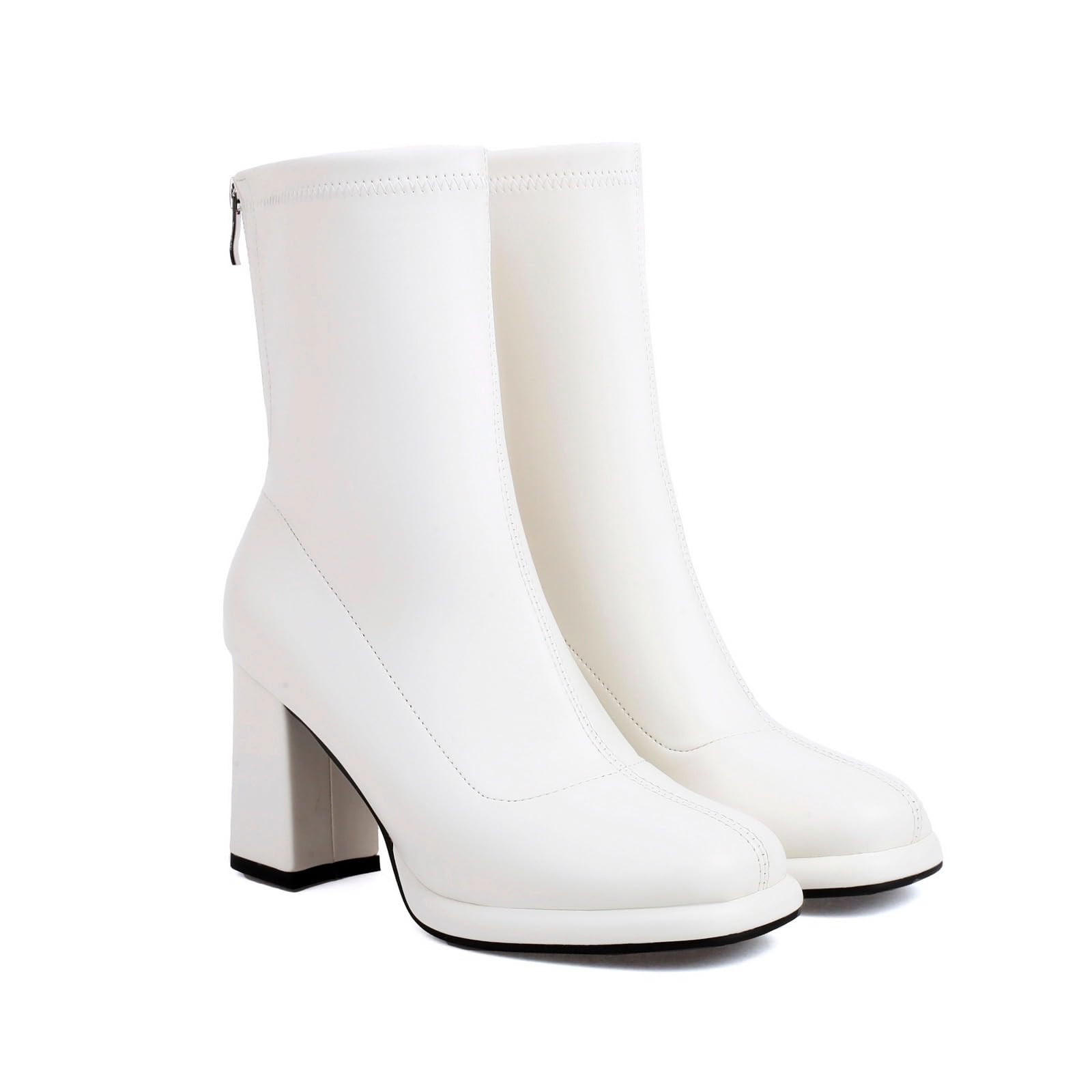 Generisch Botines de tacón cuadrado con cordones para mujer, elegantes zapatos cortos con punta redonda para uso diario, eventos informales