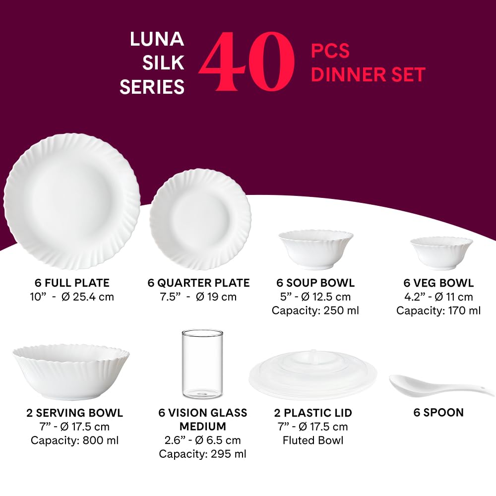 Larah Borosil Luna Silk Dinner Set - 40 Pieces -5