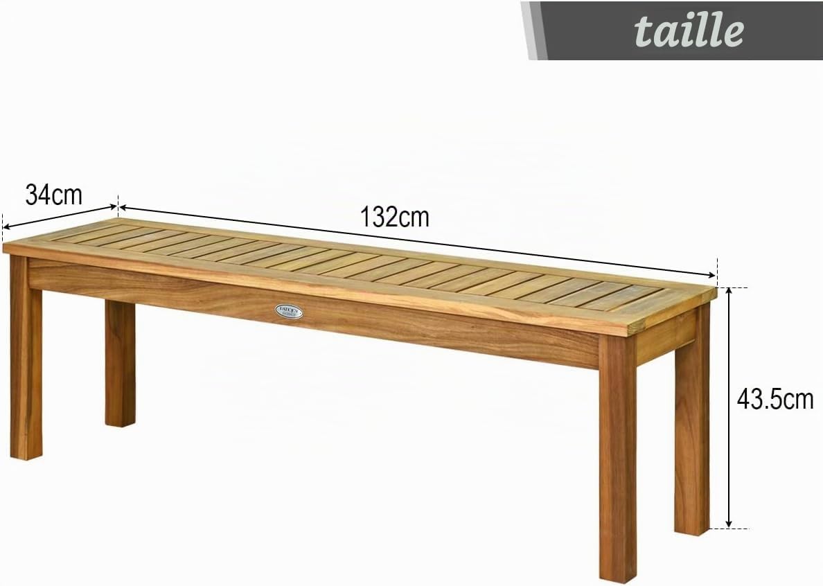 GIANTEX Banc Extérieur Jardin pour 3 Personnes, Banc de Jardin en Bois d’Acacia sans Dossier avec Renfort Inférieur, Banc de Terrasse pour Jardin, Cour, Balcon, 132 x 34 x 43,5 CM