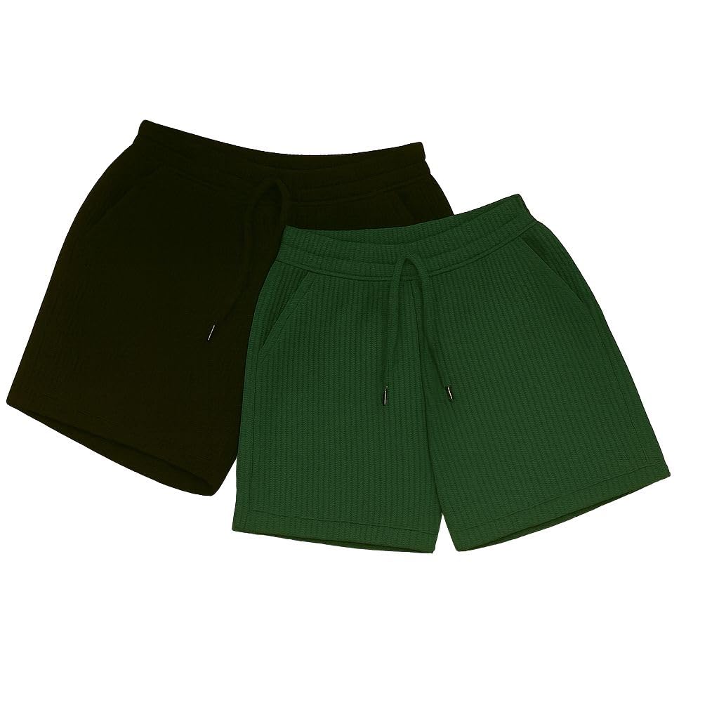 riglozi RIDDHI Fashion Women Ribbed Lounge Shorts Pack of 2 | Cotton Blend Stretchable Shorts for Women | High Waist Casual Summer Shorts with Pocket-picture-10