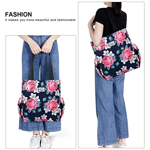 Image of KAMO Floral Tote Bag - Waterproof Lightweight Handbags Travel Shoulder Bag for Hiking Yoga Gym Swimming Travel Beach