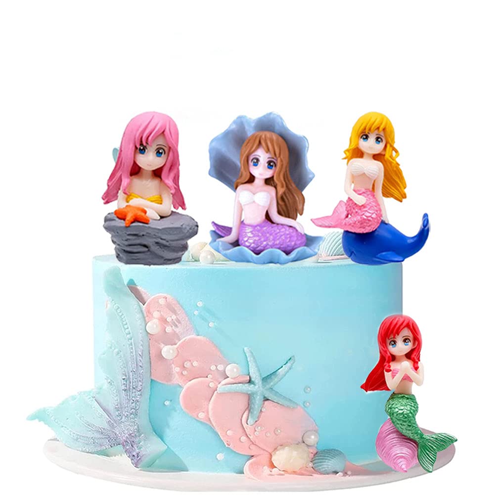 Buy 4pcs Mermaid Cake Topper, Little Cute Mermaid Doll Figurines
