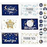 Tenare 24 Set Thank You Cards with Envelopes and Stickers,gold Blue Stars Thanks Stickers and Blank Greeting Cards for Baby Shower Birthday Weddings Graduations Party Supplies