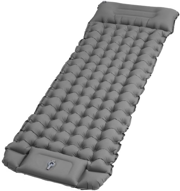 Sleeping Pad, Ultralight Inflatable Sleeping Mat with Pillow & Foot Pump, Extra Thick Compact Sleeping Pad for Hiking, Backpacking & Tent Use, Gray