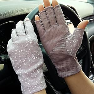 Femme Gants Demi-Doigts Coton Eté Gants de Conduite Cyclisme Antidérapant Respirant Mitaines Courts Mince Anti-UV Protection Solaire Gloves Sport Finesse pour Moto Vélo Scooter VTT Equitation Travail