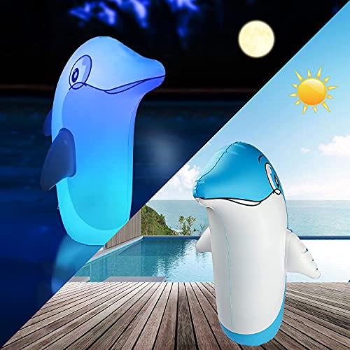 Iokuki 25'' Light Up Pool Toys For Kids Adults Inflatable Dolphin Stand Up On Water Land With Tumbler Design/Led & Remote / 13 Colors Pool Floats Great For Beach Pool Game Party Decorations - 1 Pcs #TOP1