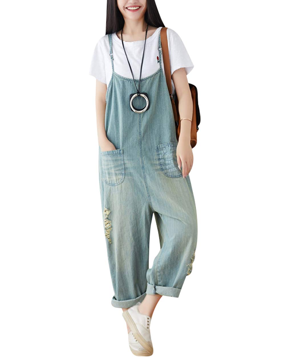 Donna Stampato Tutine Casual Tuta Denim Salopette