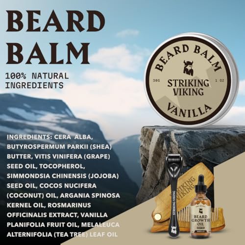 Striking Viking Beard Oil and Balm - Leave in Beard Conditioner - Tames, Styles, Softens, and Moisturizes Beards and Mustache - Made with All Natural and Organic Argan and Jojobo Oils, Vanilla - Image 6