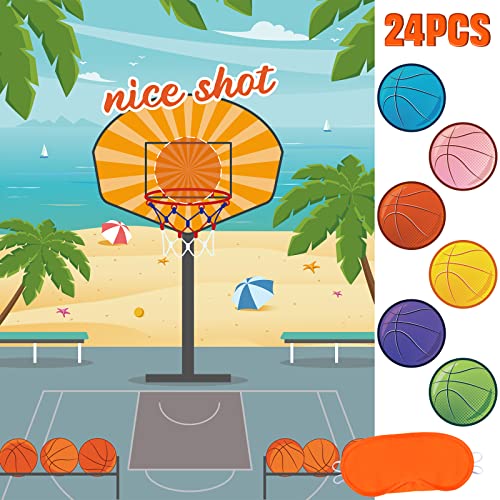 WERNNSAI Basketball Party Games - Pin The Basketball on The Hoop Sports Themed Party Decorations Fun Games Supplies Supplies with 24pcs Ball Stickers for Kids Boys