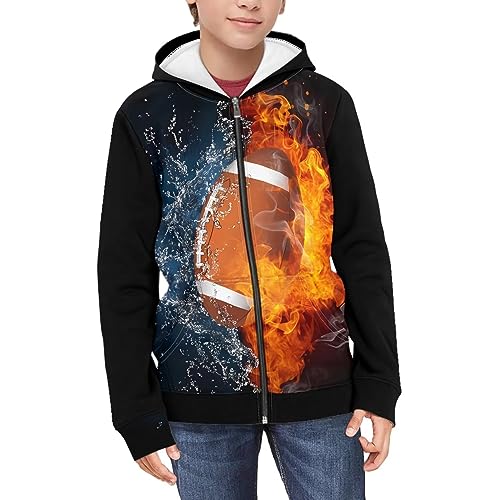 Image of Biyejit Water Fire Rugby Hoodies for Teen Boys Clothes Football Print Kids Full Zip Hoody Jackets Long Sleeve Coat Pullover Athletic Sport Sweatshirts with Pocket