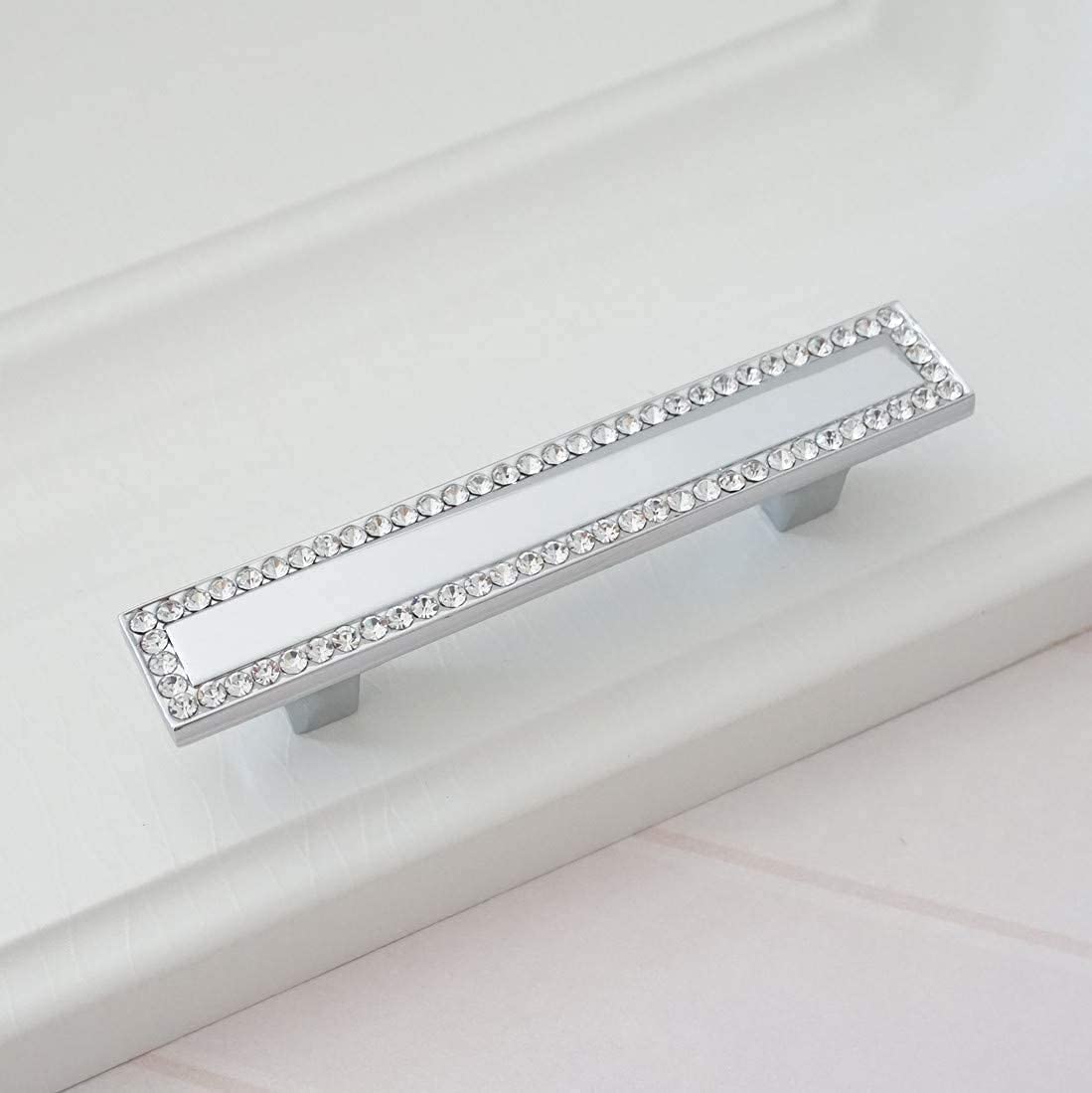 Crystal Drawer Pull Handles 4Pack 3.75" CC Dresser Knob Pull Handle Glass Cabinet Knob Pull Hardware 96mm (3 3/4" Hole Centers, 4 Pack)