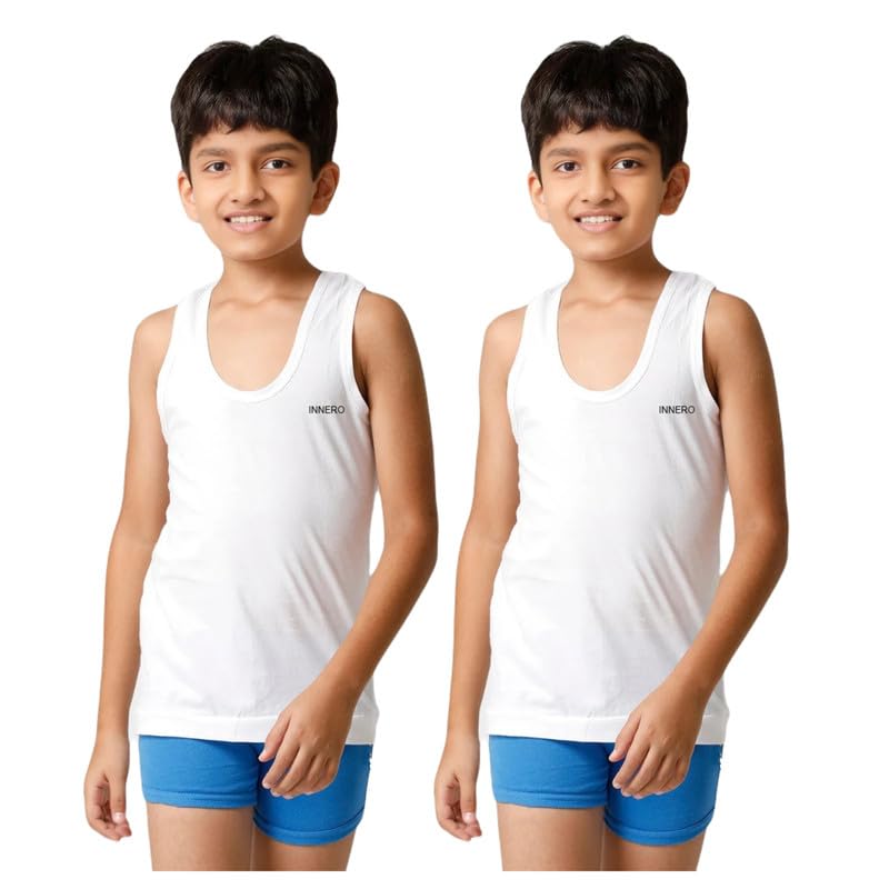 Image of INNERO Kids Vest, 100% Cotton Sleeveless Vest for Boys & Girls Innerwear (White)