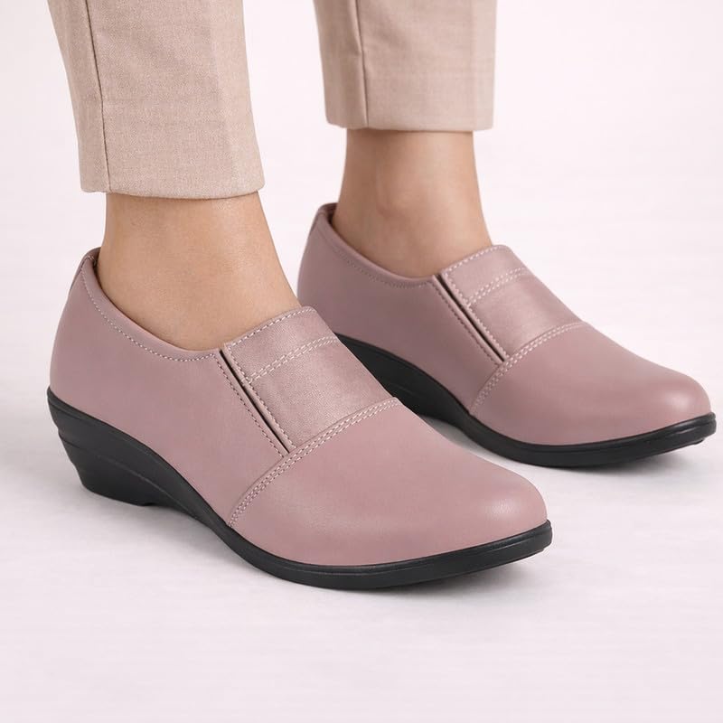 Image of FAUSTO Women Classic Formal Slip On Shoes | Platform Heel Shoe for Office Meeting Events | Easy Pull On Shoes with All Day Comfort