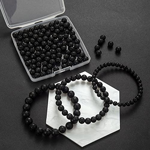 Image of 100Pcs Natural Stone Beads 8mm Lava Beads Round Gemstone Loose Beads with Elastic Bracelet String for Bracelets Necklace Jewelry Making