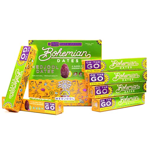 Bohemian Medjool Dates | 6 On-The-Go Date Packs, 3 Dates Each | Fresh Individually Wrapped Dates | Soft Chewy Texture, Caramel Flavor | No Sugars Added, Vegan, Gluten-Free, Non-GMO, No Preservatives