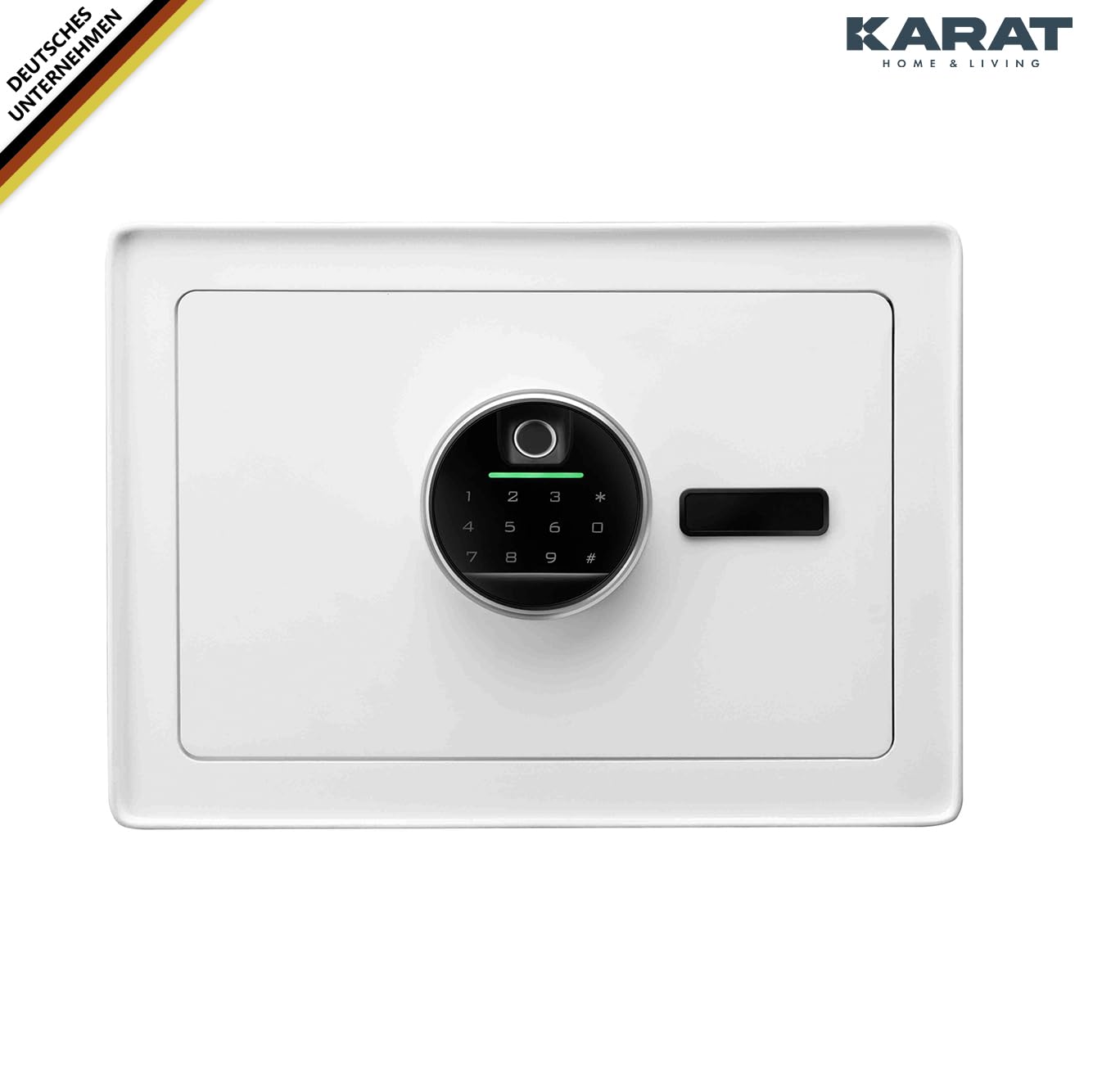 KARAT Tresor Coffre-fort avec capteur d'empreintes digitales - 25 x 35 x 25 cm - Blanc - Serrure à combinaison électronique - Coffre-fort mural pour la maison avec boulons de verrouillage (Murowa)