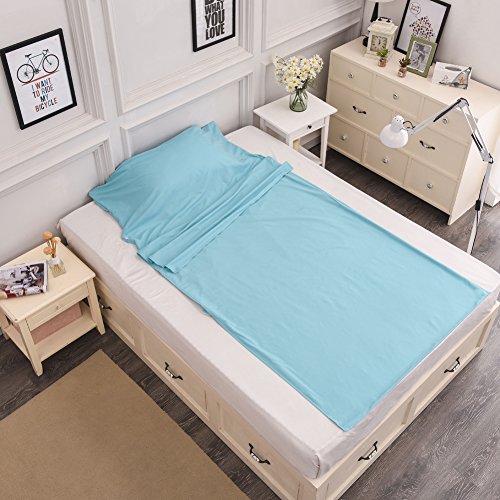 ELEOPTION Portable Silk Liner Ultra-Light Large Sleeping Bag Sack Inner Sheet Travel Compact Sleep Bag Outdoor Equipment (115 * 210CM, Light Blue)