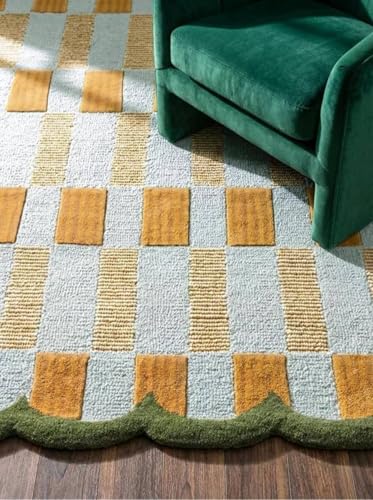 Image of Sifa Carpet Crafted with Care: Premium Hand-Tufted Wool Carpets Scalloped Edges Handmade Area Rugs, Living Room, Bedroom Green, Ivory Color Size 5x7 feet (150x210cm)