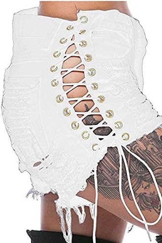 Swbreety Womens High Rise Ripped Hole Bandage Denim Shorts Lace Up Short Jeans
