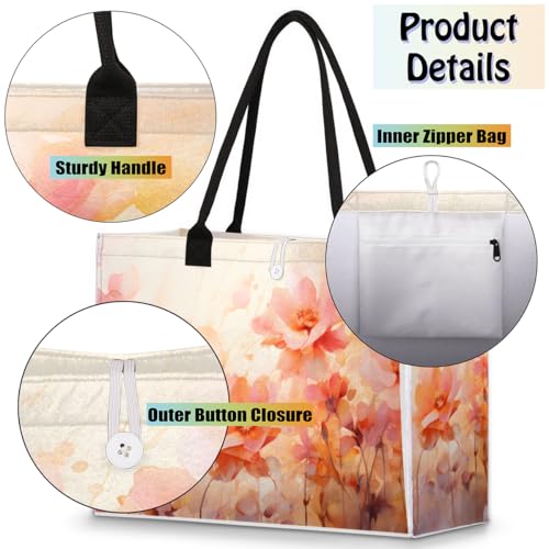 Yellow Ink Flower Tote Bag for Women Large Beach Bag Reusable Tote Bags for Work Travel Beach Shopping4