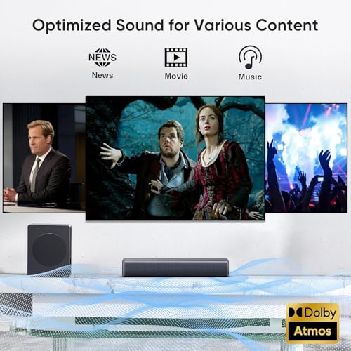 Image of GEOYEAO 2.1 CH Sound bar with Subwoofers, 100W Sound Bar for Smart TV, Dolby Atmos Surround Sound System, Adjustable Home Theater Bluetooth Speaker, for TV /Projector /PC