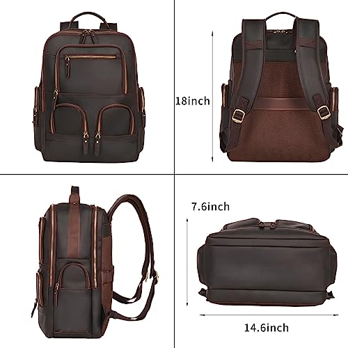 Mens Full Grain Genuine Leather 17.3" Laptop Backpack with USB Charging Port Multi Pockets Business Weekender Hiking Shoulder Daypacks Travel Laptop Bag for Men4