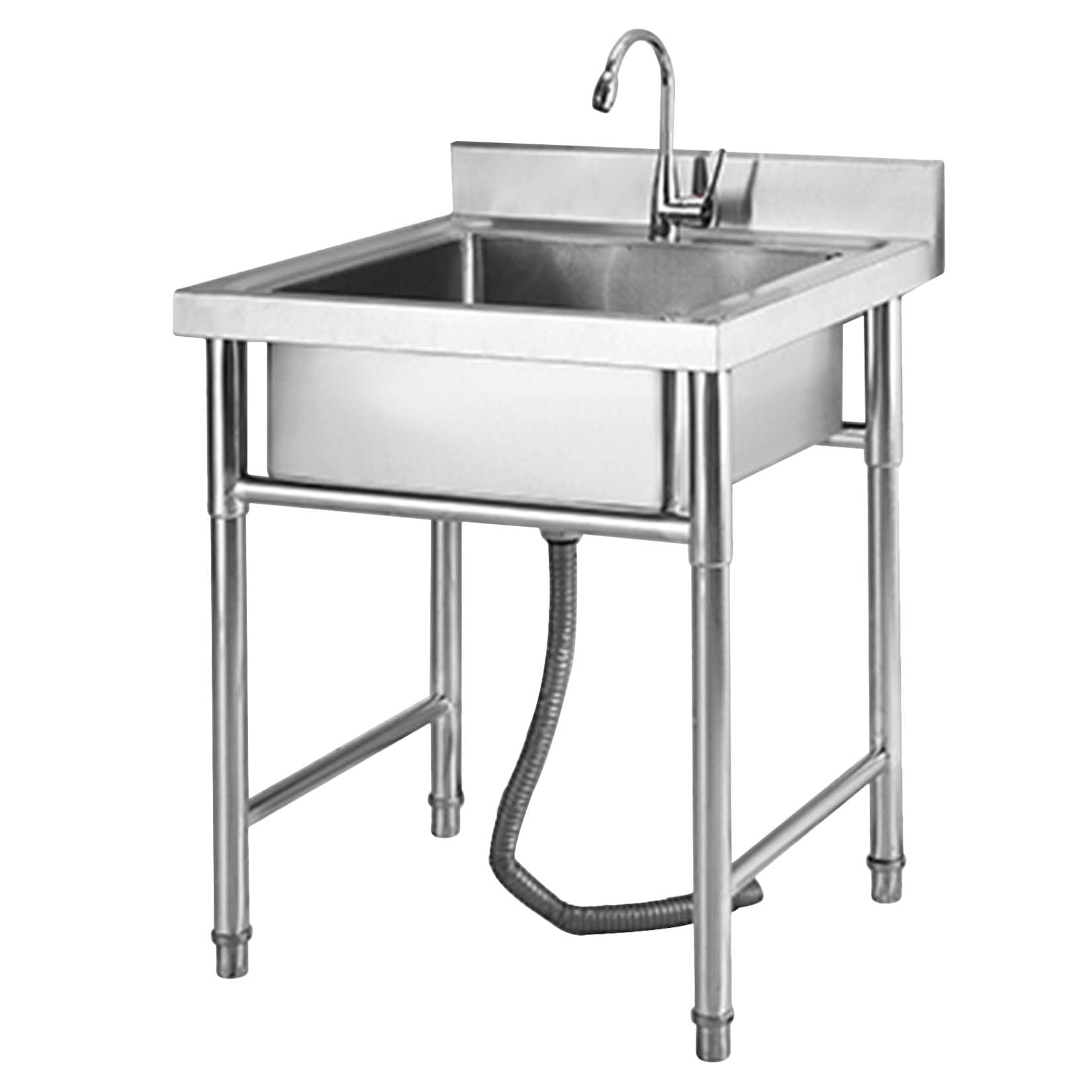 HCZKIUJY Kitchen Utility Sink,Single Bowl Freestanding Utility Sink, Commercial Kitchen Sink with Faucet + Backsplash, for Restaurant, Garage, Laundry, Outdoor, Silver (50x50x80cm)