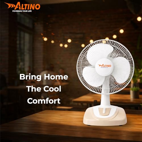 Image of Altino Premuim Powerful Oscillation Table Fan for Home & Office| High Air Delivery| Anti-Dust Decorative Star Rated Table Fan | 3 Speeds | Easy to Clean, 1 Yr Warranty (Beige, 16 inch)