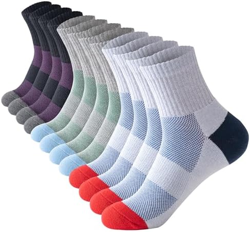 Mottee&Zconia Mens Athletic Cotton Crew Socks, Elastic Cuff Mesh Top Cushioned Sports Running Sock 6Pairs