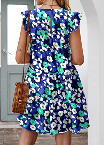 Image of KIRUNDO Summer Dresses for Women Sundress Sleeveless Ruffle Sleeve Round Neck Loose Short Flowy Pleated Mini Babydoll Dress