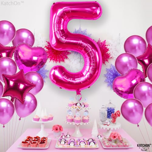 Image of KatchOn Giant Hot Pink 5 Balloon Number - 40 Inch | 5 Birthday Decorations | 5th Birthday Balloons For 5th Happy Birthday Decorations | Five Number Balloons For Pink Party Happy Anniversary Decorations