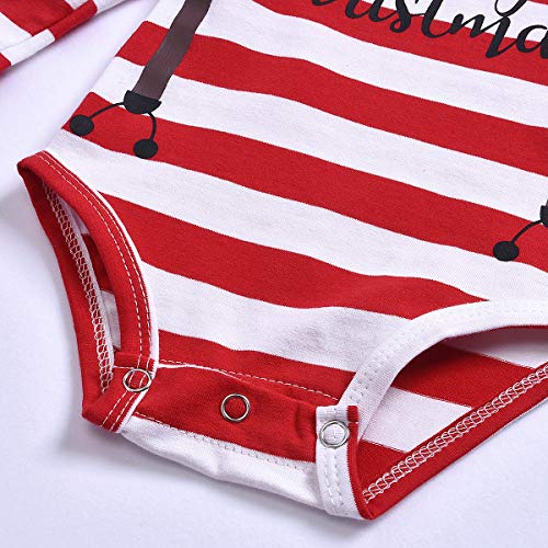 Qiraoxy Kerstthema Pasgeboren Romper Met Lange Mouwen Rood Gestreept Strik Vrolijk Kerstfeest Print Patroon Pluche Bal Hoed Driedelig Pak Katoen Herfstkleding Warm Zacht Huidvriendelijk - Afbeelding 7