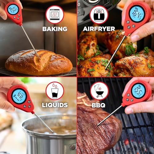 Alpha Grillers Instant Read Meat Thermometer Digital Food Thermometer for Cooking Grilling Bread Baking Liquids and Air Fryer with Temperature Guide, Long Probe and Large Backlit Display - Image 3