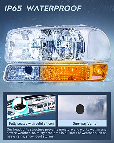 Nilight Headlight Assembly Replacement 1999 2000 2001 2002 2003 2004 2005 2006 Sierra Yukon,Chrome Housing Clear Corner Clear Lens,Headlights Assembly