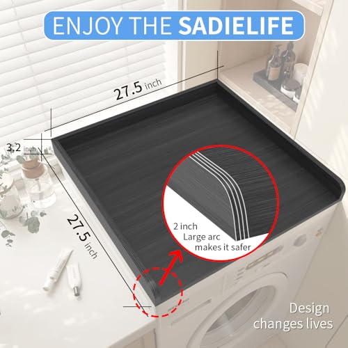Image of Washer Dryer Countertop Only, 27.5 inch x 27.5 inch Laundry Room Countertop for Folding, Washer and Dryer Countertop Single with Non-Slip Pads, Easy Install Washer and Dryer Topper with Edge Rails Black