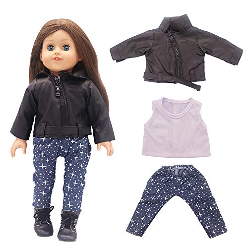 Uteruik Puppenkleidung für 46 cm American Girl Puppe Outfits – Lederjacke, T-Shirts und Hosen, Kostüm-Zubehör, 3-teiliges Set
