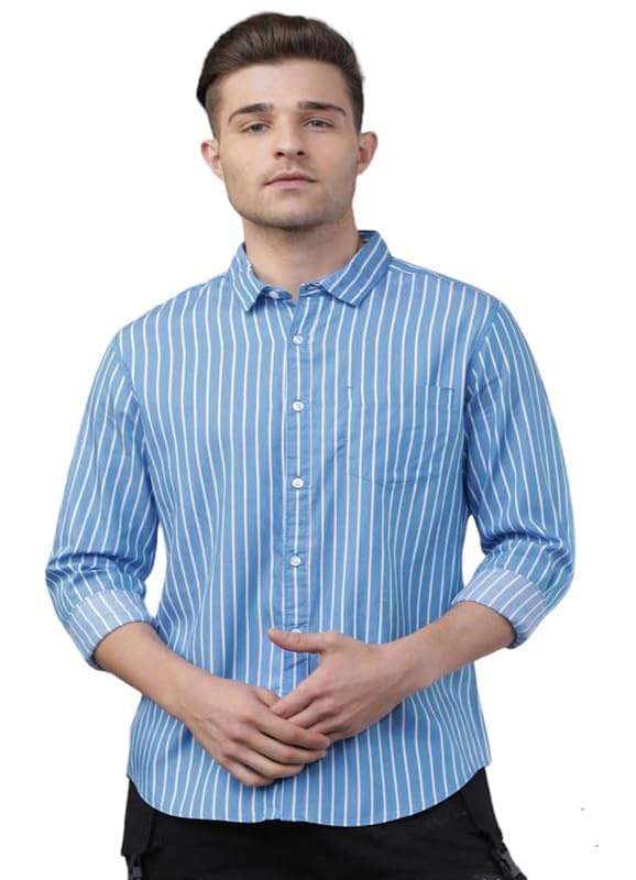 Janasya Men's Cotton Formal/Semi Formal Slim Fit Striped Printed Shirt in multi
