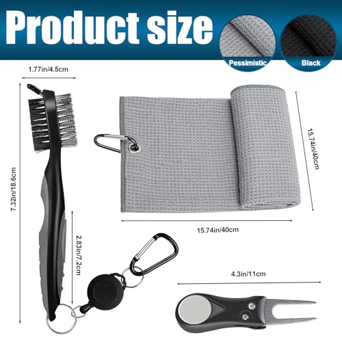 Golf Towels, 2 Pcs Microfiber Waffle Pattern Towels with Golf Club Cleaner Brush, Golf Divot Repair Tool, Golf Accessories for Men - Image 3