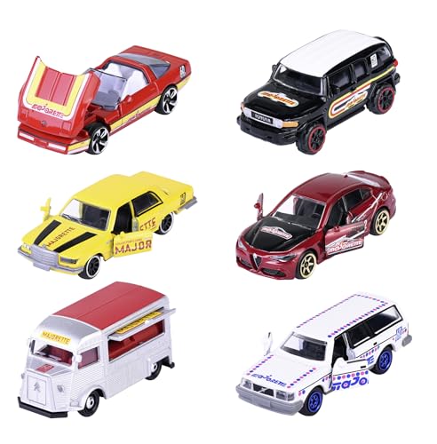 Majorette - Modellauto in der Premium Geburtstags-Edition 60 Jahre Majorette, zufällige Auswahl aus 6 Metall Spielzeugautos (pro Jahrzehnt EIN Modell), 7,5 cm, ab 3 Jahre