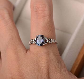 Koguxuix Genuine Womens 925 Sterling Silver Ring Oval Cut Natural Sapphire Blue CZ Crystal Butterfly Ring Engagement Party Band Ring 8