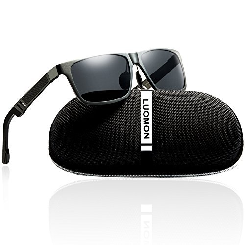 LUOMON Men's Polarized Driving Sunglasses Al-Mg Alloy Grey Frame/Grey Mirrored Rectangular Lens Unbreakable Frame LM031
