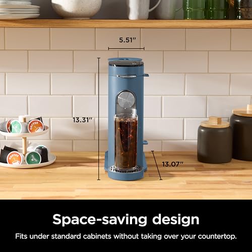 Ninja Pods & Grounds Single-Serve Coffee Maker, K-Cup Pod Compatible, 56-oz. Reservoir, 6-oz. Cup to 24-oz. Travel Mug Brew Sizes, Iced Coffee Maker, Blue, PB041BL