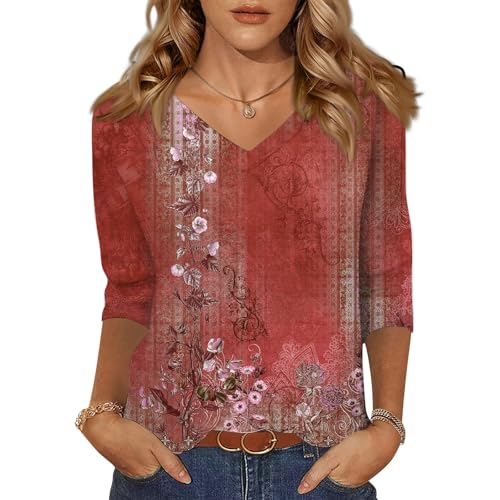 HTHLVMD Womens 3/4 Length Sleeve Tunic Tops Summer Fall Outfits 2025 Three Quarter Sleeve Casual V Neck T Shirts for Women
