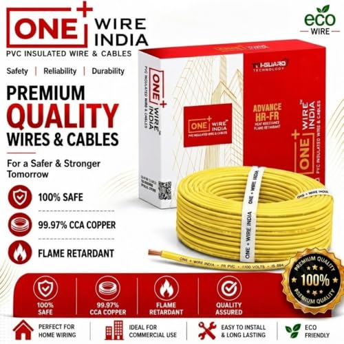 Image of 1.5 SQMM | Yellow | 90 meter | PVC Insulated Industrial Multistrand CCA Copper Wire | High Purity Copper | Triple Layer Protection | FR Rated | Heavy Duty Electrical Cable | 10 Guage