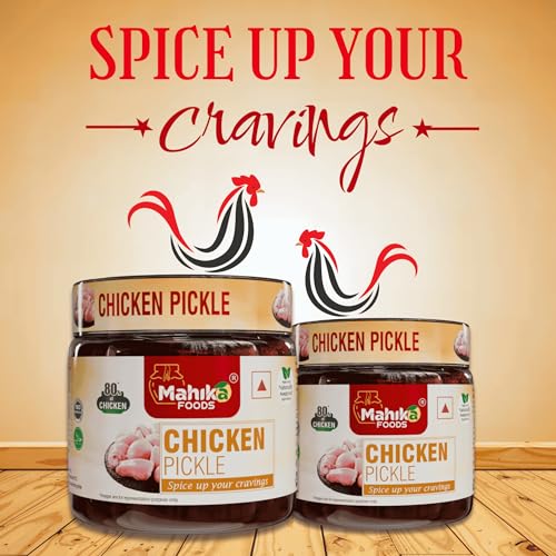Image of MAHIKA FOODS Chicken Pickle, Andhra Style Homemade Fresh Chicken Pickles, Murgh Achar Authentic Taste of Kerala, Hot & Spicy, with Guntur Flavor, No Added Preservatives, Size: 250 Gm